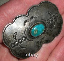 VINTAGE EARLY NAVAJO GREAT STAMPWORK TURQUOISE STERLING SILVER PIN BROOCH vafo