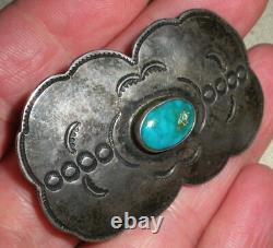 VINTAGE EARLY NAVAJO GREAT STAMPWORK TURQUOISE STERLING SILVER PIN BROOCH vafo