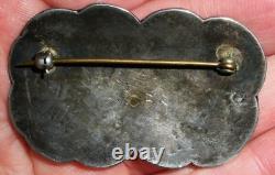 VINTAGE EARLY NAVAJO GREAT STAMPWORK TURQUOISE STERLING SILVER PIN BROOCH vafo