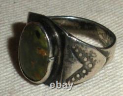 VINTAGE EARLY NAVAJO GREEN TURQUOISE STERLING SILVER RING SZ 5 GREAT STAMPS vafo