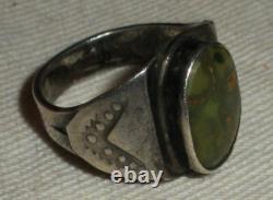 VINTAGE EARLY NAVAJO GREEN TURQUOISE STERLING SILVER RING SZ 5 GREAT STAMPS vafo