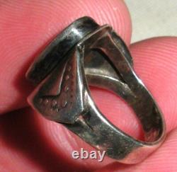 VINTAGE EARLY NAVAJO GREEN TURQUOISE STERLING SILVER RING SZ 5 GREAT STAMPS vafo
