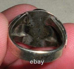 VINTAGE EARLY NAVAJO GREEN TURQUOISE STERLING SILVER RING SZ 5 GREAT STAMPS vafo