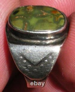 VINTAGE EARLY NAVAJO GREEN TURQUOISE STERLING SILVER RING SZ 5 GREAT STAMPS vafo