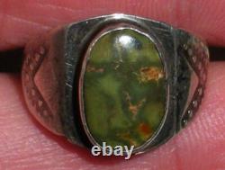 VINTAGE EARLY NAVAJO GREEN TURQUOISE STERLING SILVER RING SZ 5 GREAT STAMPS vafo