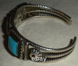 VINTAGE EARLY NAVAJO QUALITY TURQUOISE STERLING SILVER TWIST WIRE BRACELET vafo