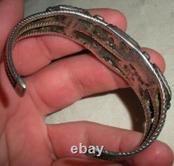VINTAGE EARLY NAVAJO QUALITY TURQUOISE STERLING SILVER TWIST WIRE BRACELET vafo