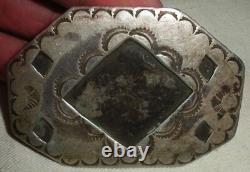 VINTAGE EARLY NAVAJO STERLING SILVER BELT BUCKLE GREAT STAMPWORK UNIQUE vafo