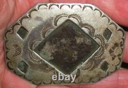 VINTAGE EARLY NAVAJO STERLING SILVER BELT BUCKLE GREAT STAMPWORK UNIQUE vafo