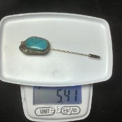 VINTAGE EARLY NAVAJO TURQUOISE HAT LAPEL STICK PIN Sterling Silver