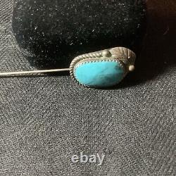 VINTAGE EARLY NAVAJO TURQUOISE HAT LAPEL STICK PIN Sterling Silver