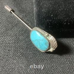 VINTAGE EARLY NAVAJO TURQUOISE HAT LAPEL STICK PIN Sterling Silver