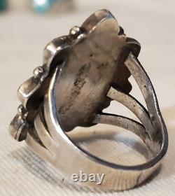 VINTAGE EARLY ZUNI TURQUOISE CLUSTER STERLING SILVER RING SIZE 8.5 vafo