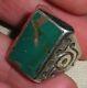 Vintage Navajo Turquoise Early Stampwork Sterling Silver Ring Size 9 Vafo