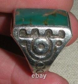 VINTAGE NAVAJO TURQUOISE EARLY STAMPWORK STERLING SILVER RING SIZE 9 vafo