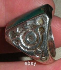 VINTAGE NAVAJO TURQUOISE EARLY STAMPWORK STERLING SILVER RING SIZE 9 vafo