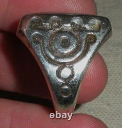 VINTAGE NAVAJO TURQUOISE EARLY STAMPWORK STERLING SILVER RING SIZE 9 vafo