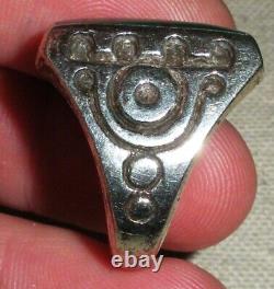 VINTAGE NAVAJO TURQUOISE EARLY STAMPWORK STERLING SILVER RING SIZE 9 vafo