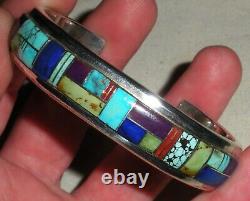 VINTAGE NAVAJO TURQUOISE & OTHER STONE SIGNED CHEE STERLING SILVER BRACELET vafo