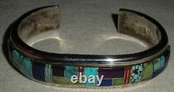 VINTAGE NAVAJO TURQUOISE & OTHER STONE SIGNED CHEE STERLING SILVER BRACELET vafo