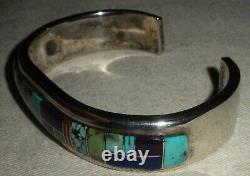 VINTAGE NAVAJO TURQUOISE & OTHER STONE SIGNED CHEE STERLING SILVER BRACELET vafo