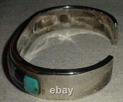 VINTAGE NAVAJO TURQUOISE & OTHER STONE SIGNED CHEE STERLING SILVER BRACELET vafo