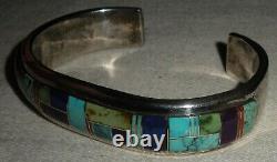 VINTAGE NAVAJO TURQUOISE & OTHER STONE SIGNED CHEE STERLING SILVER BRACELET vafo