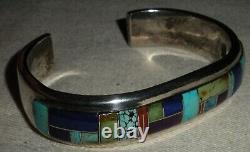 VINTAGE NAVAJO TURQUOISE & OTHER STONE SIGNED CHEE STERLING SILVER BRACELET vafo