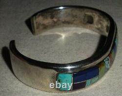 VINTAGE NAVAJO TURQUOISE & OTHER STONE SIGNED CHEE STERLING SILVER BRACELET vafo