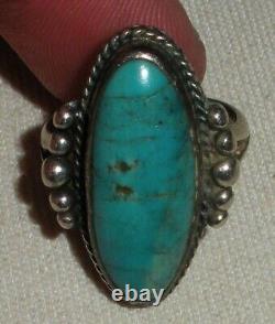 VINTAGE NAVAJO TURQUOISE STERLING SILVER RING GREAT EARLY DESIGN SIZE 7 vafo