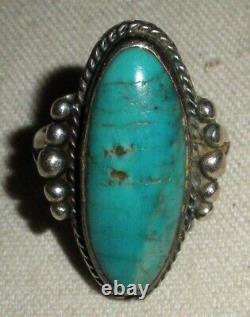 VINTAGE NAVAJO TURQUOISE STERLING SILVER RING GREAT EARLY DESIGN SIZE 7 vafo