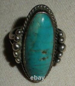 VINTAGE NAVAJO TURQUOISE STERLING SILVER RING GREAT EARLY DESIGN SIZE 7 vafo