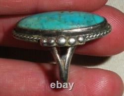 VINTAGE NAVAJO TURQUOISE STERLING SILVER RING GREAT EARLY DESIGN SIZE 7 vafo