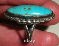 VINTAGE NAVAJO TURQUOISE STERLING SILVER RING GREAT EARLY DESIGN SIZE 7 vafo