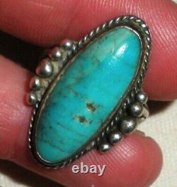 VINTAGE NAVAJO TURQUOISE STERLING SILVER RING GREAT EARLY DESIGN SIZE 7 vafo