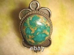 VTG. EARLY OLD PAWN NAVAJO 10 gr. STERLING SILVER & AQUA GREEN TURQUOISE RING 7