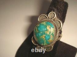 VTG. EARLY OLD PAWN NAVAJO 10 gr. STERLING SILVER & AQUA GREEN TURQUOISE RING 7