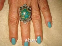 VTG. EARLY OLD PAWN NAVAJO 10 gr. STERLING SILVER & AQUA GREEN TURQUOISE RING 7