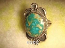 VTG. EARLY OLD PAWN NAVAJO 10 gr. STERLING SILVER & AQUA GREEN TURQUOISE RING 7