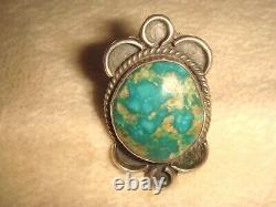 VTG. EARLY OLD PAWN NAVAJO 10 gr. STERLING SILVER & AQUA GREEN TURQUOISE RING 7