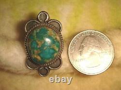 VTG. EARLY OLD PAWN NAVAJO 10 gr. STERLING SILVER & AQUA GREEN TURQUOISE RING 7