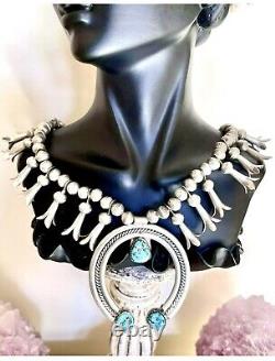 VTG Early Old Pawn Squash Blossom Turquoise Naja Sterling Desert Pearls Navajo