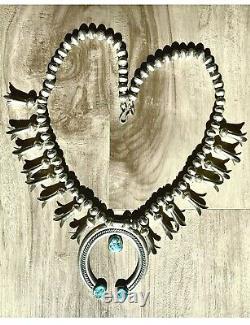 VTG Early Old Pawn Squash Blossom Turquoise Naja Sterling Desert Pearls Navajo