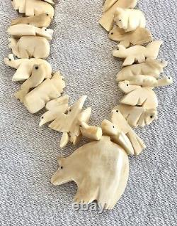 VTG Zuni Fetish Heishi Necklace with Large Hand-Carved Anteater & Other Animals