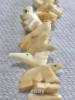 VTG Zuni Fetish Heishi Necklace with Large Hand-Carved Anteater & Other Animals