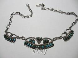 Very Early Beautiful Vintage Signed Zuni Sterling & Turquoise Necklace-no Res