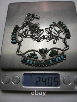 Very Early Beautiful Vintage Signed Zuni Sterling & Turquoise Necklace-no Res