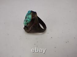 Very Early Indian Pawn Turquoise Sterling Silver Ring Size 10