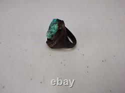 Very Early Indian Pawn Turquoise Sterling Silver Ring Size 10