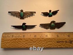 Very Early Native American Thunderbird And Arrow Souvenir Silver Pins Lot of 5